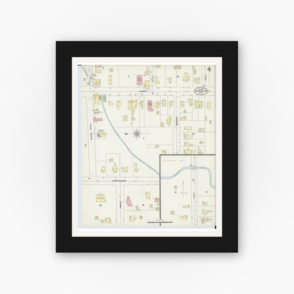 Old map wall art mockup — black gallery frame with white mat — Sanborn Fire Insurance Map from Oberlin, Lorain County, Ohio (1897), Sheet #0004