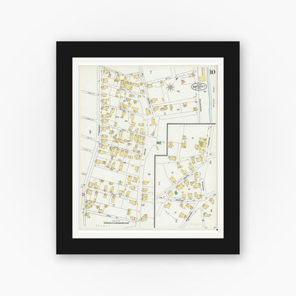 Old map wall art mockup — black gallery frame with white mat — Sanborn Fire Insurance Map from Nantucket, Nantucket County, Massachusetts (1898), Sheet #0010