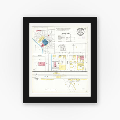 Old map wall art mockup — black gallery frame with white mat — Sanborn Fire Insurance Map from Clear Lake, Cerro Gordo County, Iowa (1909) â€” Complete Set