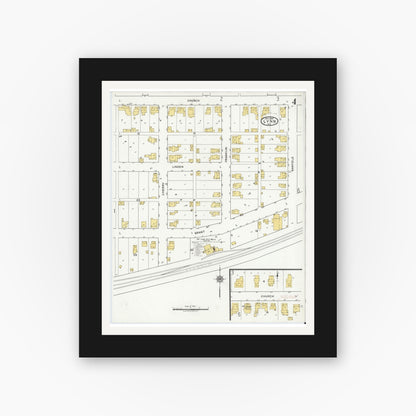 Old map wall art mockup — black gallery frame with white mat — Sanborn Fire Insurance Map from Lynn, Randolph County, Indiana (1920), Sheet #0004