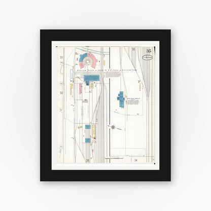 Old map wall art mockup — black gallery frame with white mat — Sanborn Fire Insurance Map from Fort Madison, Lee County, Iowa (1913), Sheet #0035
