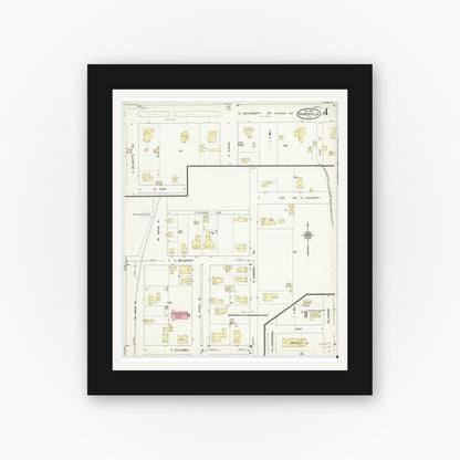 Old map wall art mockup — black gallery frame with white mat — Sanborn Fire Insurance Map from Gainesville, Alachua County, Florida (1913), Sheet #0004