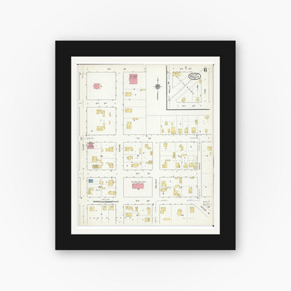Old map wall art mockup — black gallery frame with white mat — Sanborn Fire Insurance Map from Rolla, Phelps County, Missouri (1917), Sheet #0006