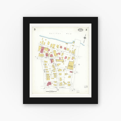 Old map wall art mockup — black gallery frame with white mat — Sanborn Fire Insurance Map from Keyport, Monmouth County, New Jersey (1923), Sheet #0003