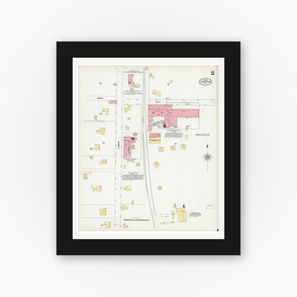 Old map wall art mockup — black gallery frame with white mat — Sanborn Fire Insurance Map from Newton, Catawba County, North Carolina (1902), Sheet #0002