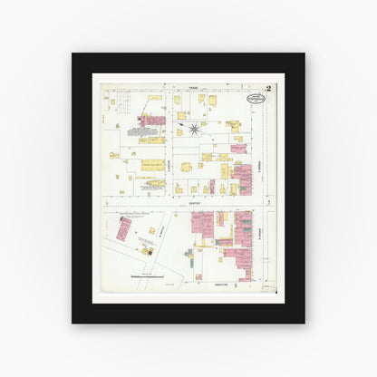 Old map wall art mockup — black gallery frame with white mat — Sanborn Fire Insurance Map from Statesville, Iredell County, North Carolina (1905), Sheet #0002