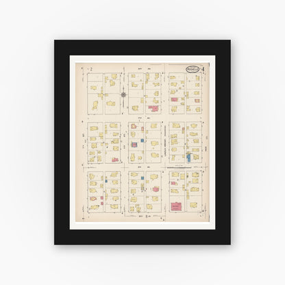 Old map wall art mockup — black gallery frame with white mat — Sanborn Fire Insurance Map from Rochelle, Ogle County, Illinois (1922), Sheet #0004
