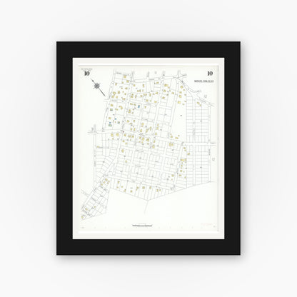 Old map wall art mockup — black gallery frame with white mat — Sanborn Fire Insurance Map from Scituate, Plymouth County, Massachusetts (1939), Sheet #0010