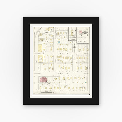 Old map wall art mockup — black gallery frame with white mat — Sanborn Fire Insurance Map from Spencer, Clay County, Iowa (1915), Sheet #0004