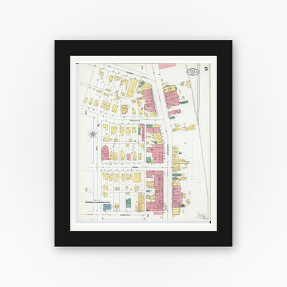 Old map wall art mockup — black gallery frame with white mat — Sanborn Fire Insurance Map from Lorain, Lorain County, Ohio (1905), Sheet #0005
