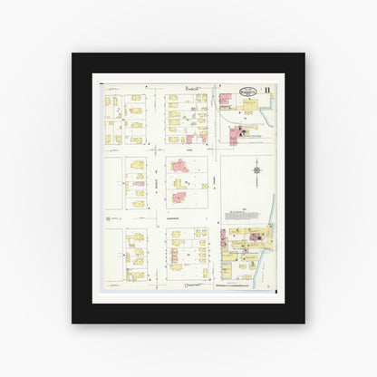 Old map wall art mockup — black gallery frame with white mat — Sanborn Fire Insurance Map from Wyandotte, Wayne County, Michigan (1912), Sheet #0011