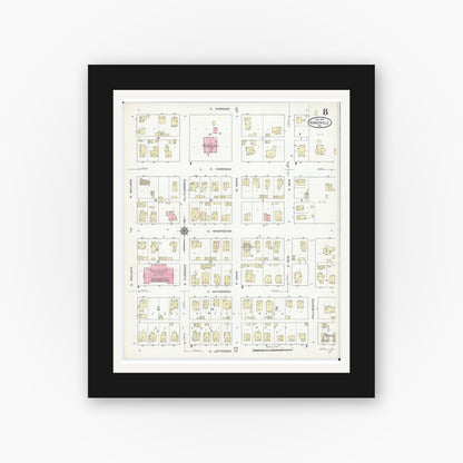 Old map wall art mockup — black gallery frame with white mat — Sanborn Fire Insurance Map from Kirksville, Adair County, Missouri (1914), Sheet #0008
