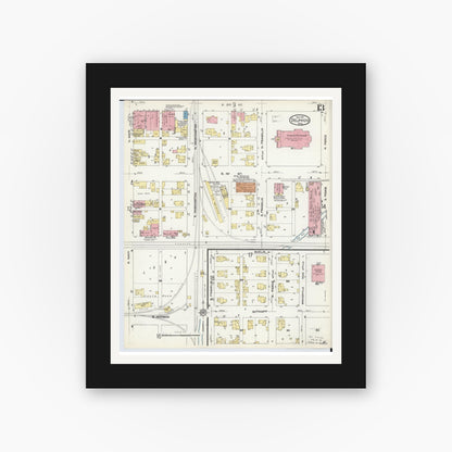 Old map wall art mockup — black gallery frame with white mat — Sanborn Fire Insurance Map from Delphos, Van Wert And Allen Counties, Ohio (1911), Sheet #0013