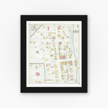Old map wall art mockup — black gallery frame with white mat — Sanborn Fire Insurance Map from McConnelsville, Morgan County, Ohio (1901), Sheet #0007