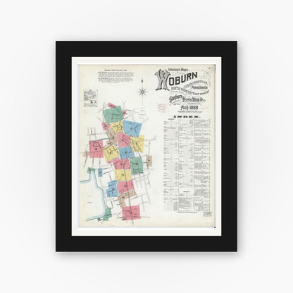 Old map wall art mockup — black gallery frame with white mat — Sanborn Fire Insurance Map from Woburn, Middlesex County, Massachusetts (1899) - Complete Map Set