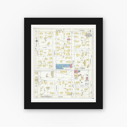 Old map wall art mockup — black gallery frame with white mat — Sanborn Fire Insurance Map from Robinson, Crawford County, Illinois (1916), Sheet #0007