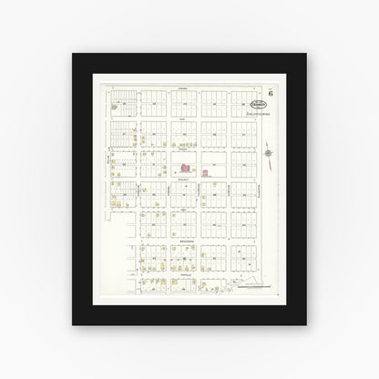 Old map wall art mockup — black gallery frame with white mat — Sanborn Fire Insurance Map from Granger, Williamson County, Texas (1921), Sheet #0006