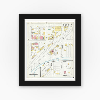 Old map wall art mockup — black gallery frame with white mat — Sanborn Fire Insurance Map from Springfield, Brown County, Minnesota (1899), Sheet #0002