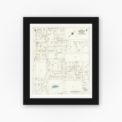 Old map wall art mockup — black gallery frame with white mat — Sanborn Fire Insurance Map from Kerrville, Kerr County, Texas (1924), Sheet #0006