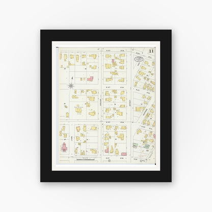 Old map wall art mockup — black gallery frame with white mat — Sanborn Fire Insurance Map from Flint, Genesee County, Michigan (1898), Sheet #0011