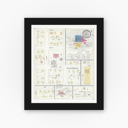 Old map wall art mockup — black gallery frame with white mat — Sanborn Fire Insurance Map from Hamilton, Caldwell County, Missouri (1909) - Complete Map Set