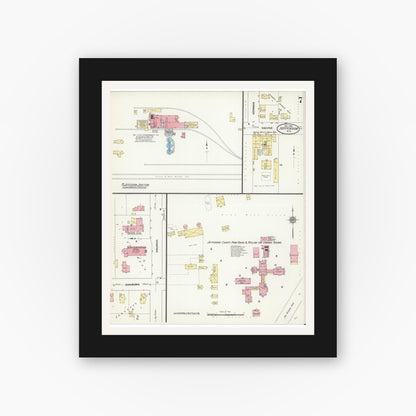 Old map wall art mockup — black gallery frame with white mat — Sanborn Fire Insurance Map from Jefferson, Jefferson County, Wisconsin (1909), Sheet #0007