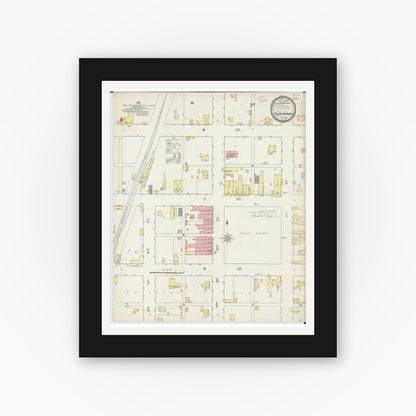 Old map wall art mockup — black gallery frame with white mat — Sanborn Fire Insurance Map from Chrisman, Edgar County, Illinois (1893), Sheet #0001