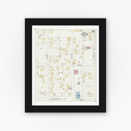 Old map wall art mockup — black gallery frame with white mat — Sanborn Fire Insurance Map from Springfield, Greene County, Missouri (1896), Sheet #0014