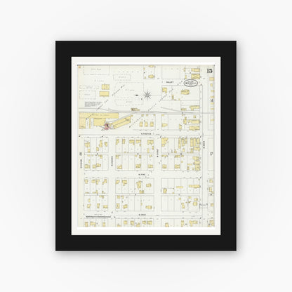 Old map wall art mockup — black gallery frame with white mat — Sanborn Fire Insurance Map from Merrill, Lincoln County, Wisconsin (1898), Sheet #0015