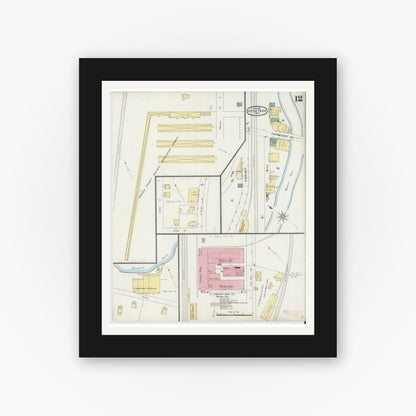 Old map wall art mockup — black gallery frame with white mat — Sanborn Fire Insurance Map from Hyde Park, Norfolk County, Massachusetts (1896), Sheet #0012