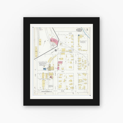 Old map wall art mockup — black gallery frame with white mat — Sanborn Fire Insurance Map from Wabasha, Wabasha County, Minnesota (1917), Sheet #0002
