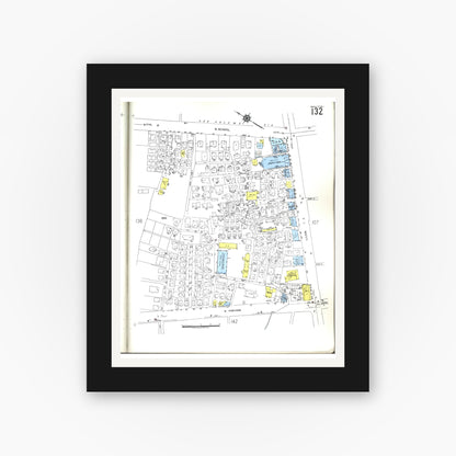 Old map wall art mockup — black gallery frame with white mat — Sanborn Fire Insurance Map from Honolulu, Oahu County, Hawaii (1955), Sheet #0132