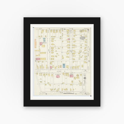 Old map wall art mockup — black gallery frame with white mat — Sanborn Fire Insurance Map from Salem, Columbiana County, Ohio (1915), Sheet #0007