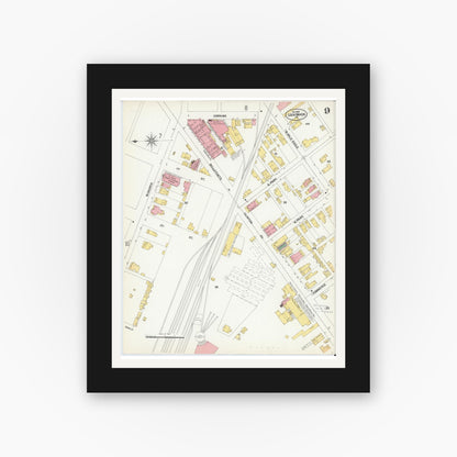 Old map wall art mockup — black gallery frame with white mat — Sanborn Fire Insurance Map from Lock Haven, Clinton County, Pennsylvania (1901), Sheet #0009