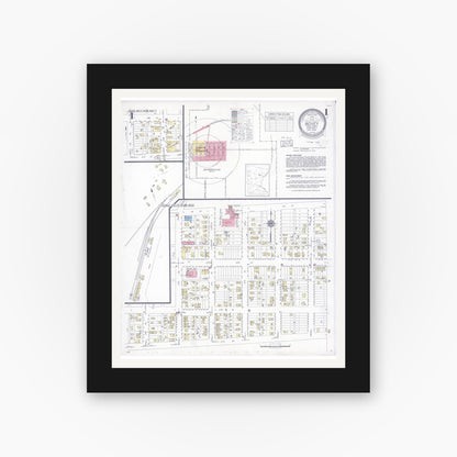 Old map wall art mockup — black gallery frame with white mat — Sanborn Fire Insurance Map from Bovey, Itasca County, Minnesota (1938) - Complete Map Set