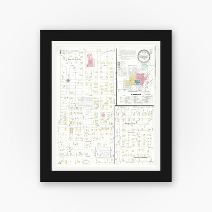 Old map wall art mockup — black gallery frame with white mat — Sanborn Fire Insurance Map from Bedford, Taylor County, Iowa (1933) â€” Complete Set