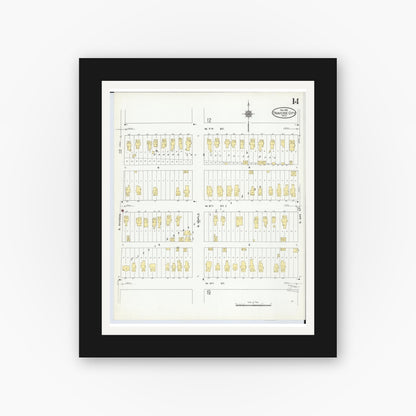 Old map wall art mockup — black gallery frame with white mat — Sanborn Fire Insurance Map from Traverse City, Grand Traverse County, Michigan (1910), Sheet #0014