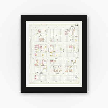 Old map wall art mockup — black gallery frame with white mat — Sanborn Fire Insurance Map from El Paso, El Paso County, Texas (1898), Sheet #0020