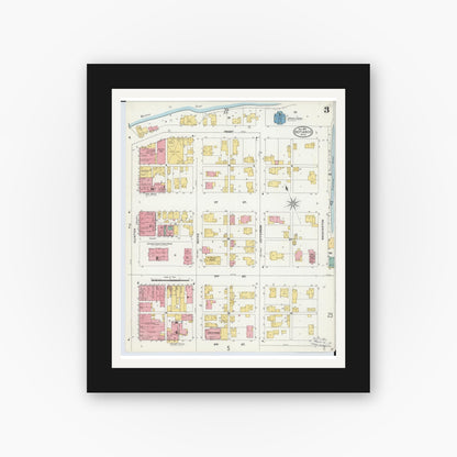 Old map wall art mockup — black gallery frame with white mat — Sanborn Fire Insurance Map from Defiance, Defiance County, Ohio (1905), Sheet #0003