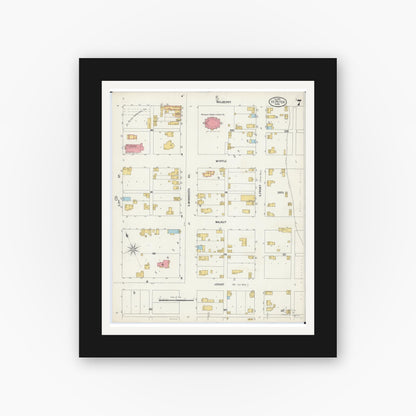 Old map wall art mockup — black gallery frame with white mat — Sanborn Fire Insurance Map from Saint Peter, Nicollet County, Minnesota (1900), Sheet #0007