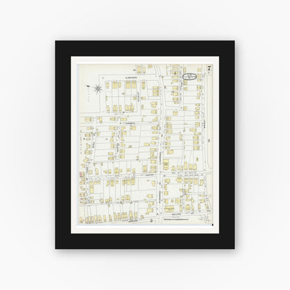 Old map wall art mockup — black gallery frame with white mat — Sanborn Fire Insurance Map from Plymouth, Luzerne County, Pennsylvania (1896), Sheet #0007