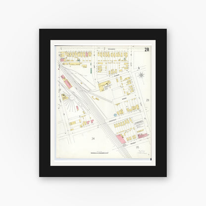 Old map wall art mockup — black gallery frame with white mat — Sanborn Fire Insurance Map from Hamilton, Butler County, Ohio (1899), Sheet #0028