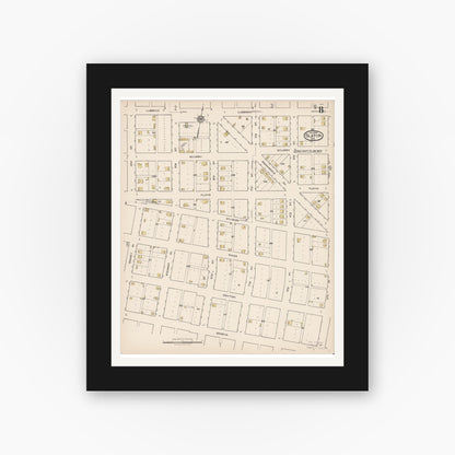 Old map wall art mockup — black gallery frame with white mat — Sanborn Fire Insurance Map from Slaton, Lubbock County, Texas (1922), Sheet #0008