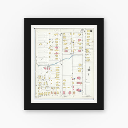 Old map wall art mockup — black gallery frame with white mat — Sanborn Fire Insurance Map from Xenia, Greene County, Ohio (1919), Sheet #0003
