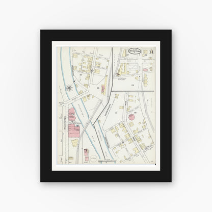 Old map wall art mockup — black gallery frame with white mat — Sanborn Fire Insurance Map from Johnstown, Cambria County, Pennsylvania (1891), Sheet #0011