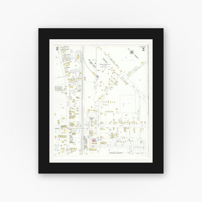 Old map wall art mockup — black gallery frame with white mat — Sanborn Fire Insurance Map from Kilgore, Gregg County, Texas (1932), Sheet #0005