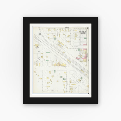 Old map wall art mockup — black gallery frame with white mat — Sanborn Fire Insurance Map from Durand, Shiawassee County, Michigan (1896), Sheet #0002