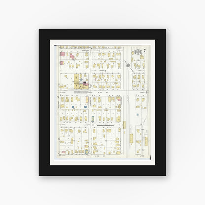 Old map wall art mockup — black gallery frame with white mat — Sanborn Fire Insurance Map from Monroe, Monroe County, Michigan (1916), Sheet #0007