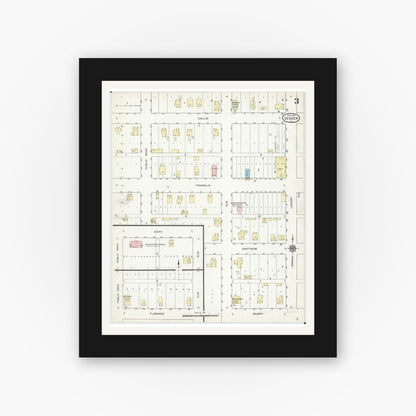 Old map wall art mockup — black gallery frame with white mat — Sanborn Fire Insurance Map from Sesser, Franklin County, Illinois (1914), Sheet #0003