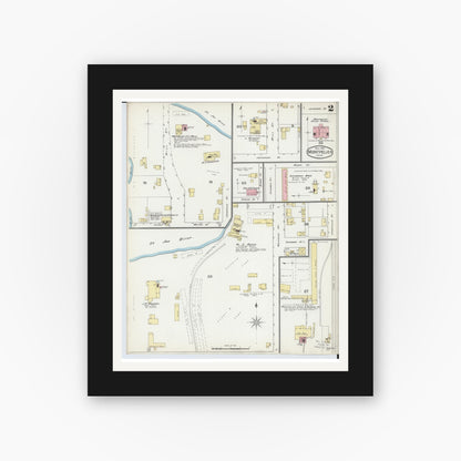 Old map wall art mockup — black gallery frame with white mat — Sanborn Fire Insurance Map from Montpelier, Williams County, Ohio (1893), Sheet #0002